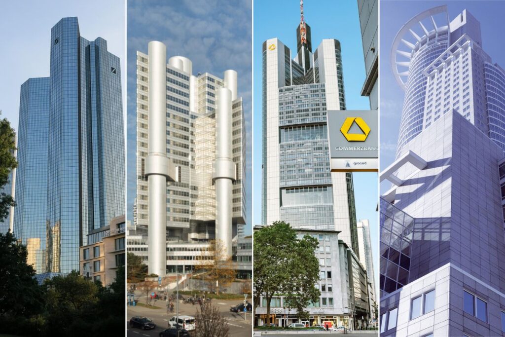 Collage: Deutsche Bank, HVB, Commerzbank, DZ Bank